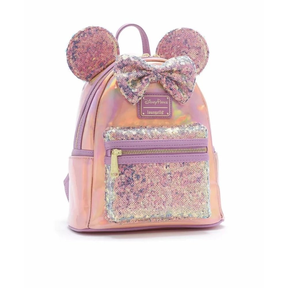Disney World 50th Anniversary Pink Earidescent Loungefly Mini Backpack Mouse Ear